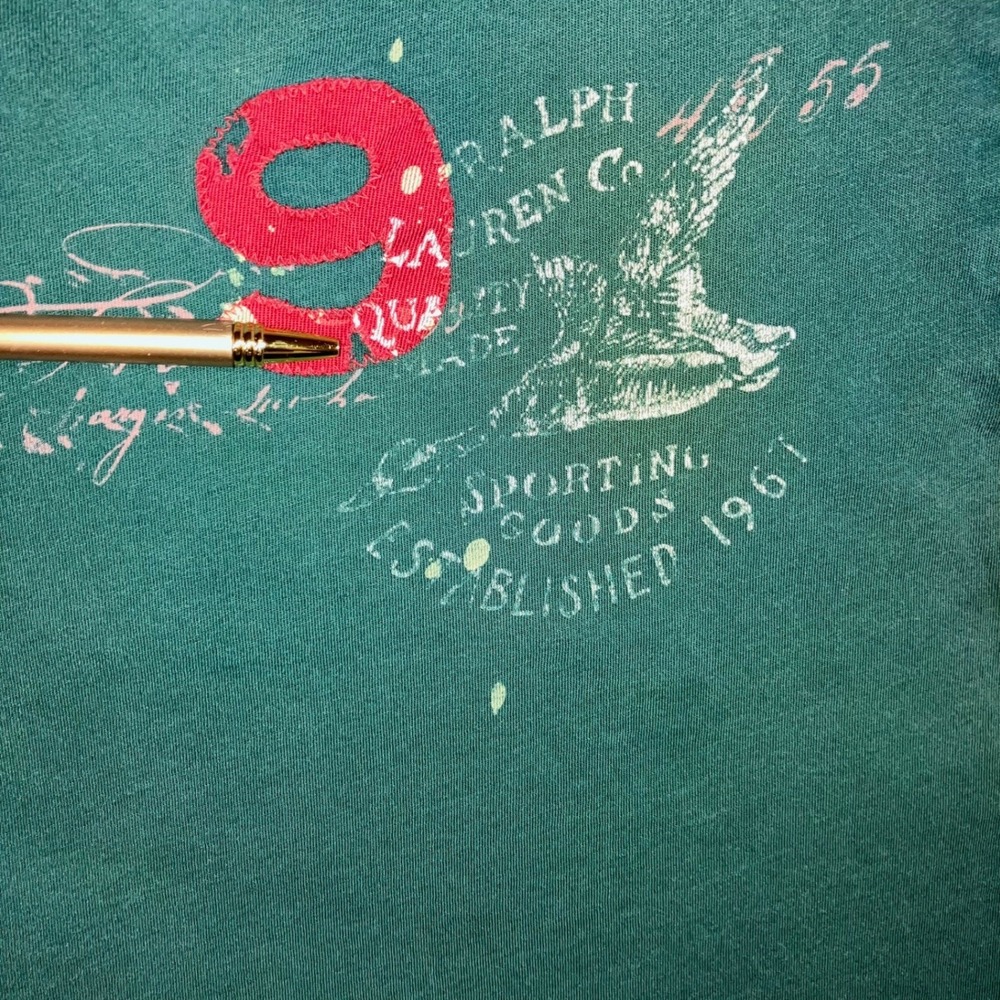 VTG Polo Ralph Lauren T-Shirt Men L Green Graphic Custom Fit Cotton S/S Varsity - Picture 10 of 11